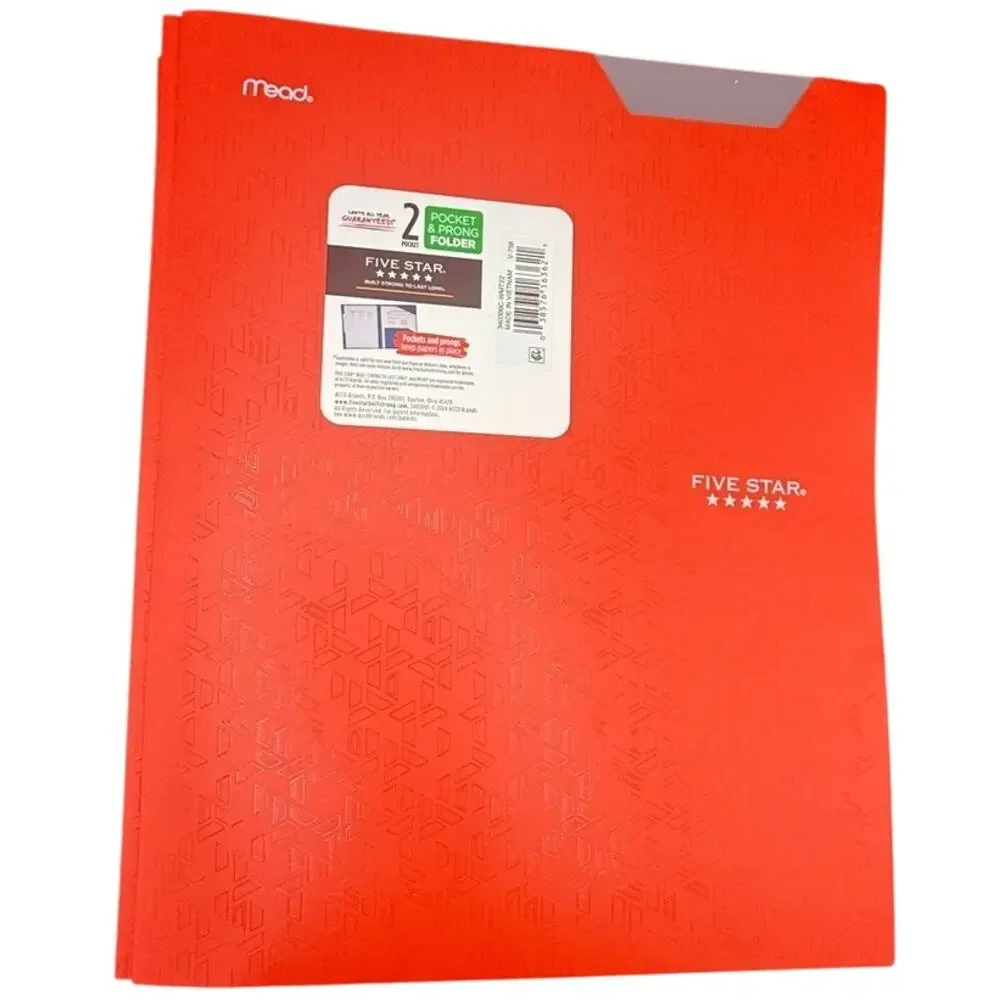Five Star Plastic Folder with Prongs 2 Pockets RED - FAST SHIP